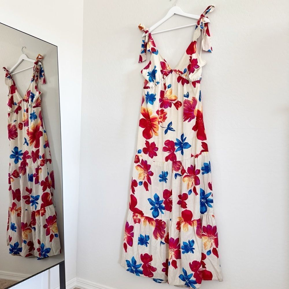 Anthropologie Skies Are Blue Floral V Neck Tie Strap Maxi Dress Size L - Picture 4 of 16